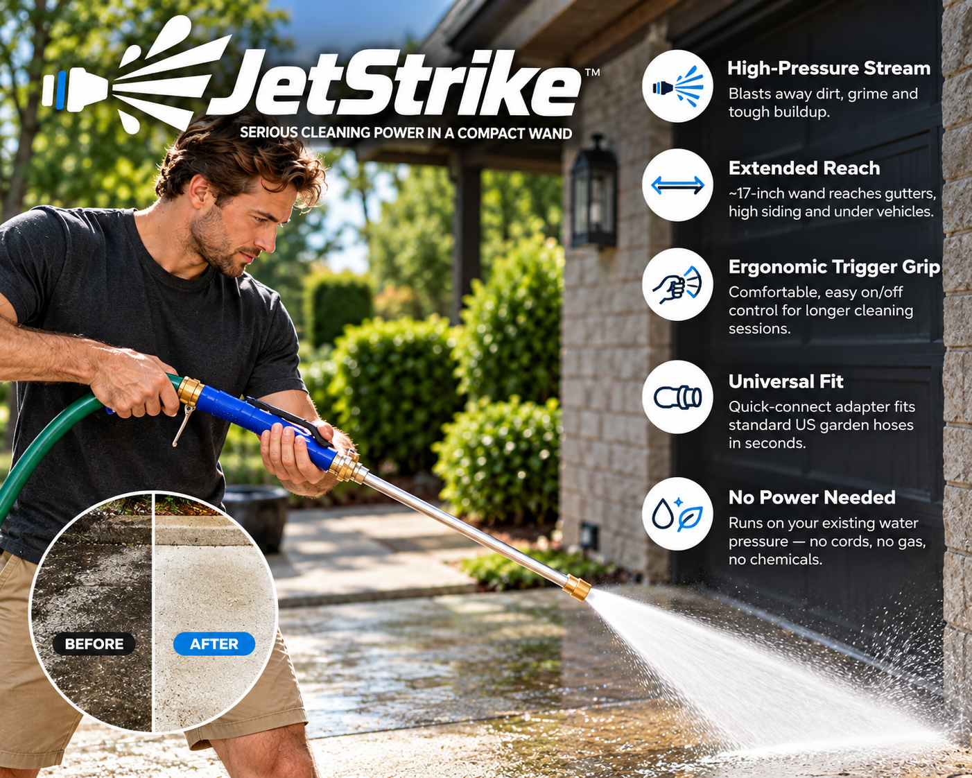 JetStrike Water Hose being used to rinse a patio