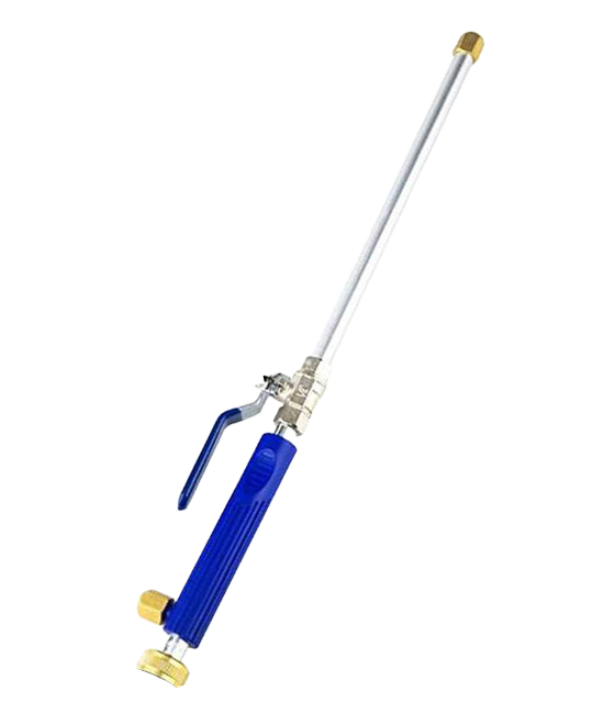 JetStrike Water Hose wand product with blue handle and metal nozzle